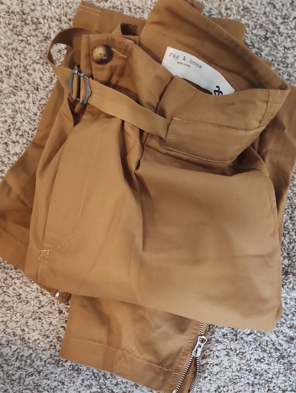 🦴✨️Rag & Bone Tan Paperbag Waist Pants - 29 BOHO Light Weight Y2K Zippers 🌸